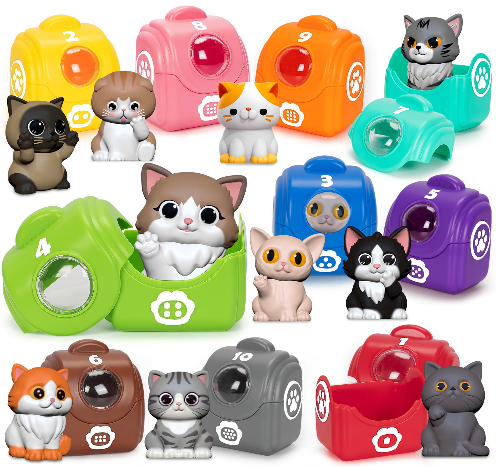 Learning Toys for Toddlers 1 2 3 Year Old Toddlers, 20Pcs Kitten Finger Puppets for Kids, Montessori Counting, Matching & Sorting Toy, Christmas Birthday Gifts for Baby Boys Girls Age 12-18 Months