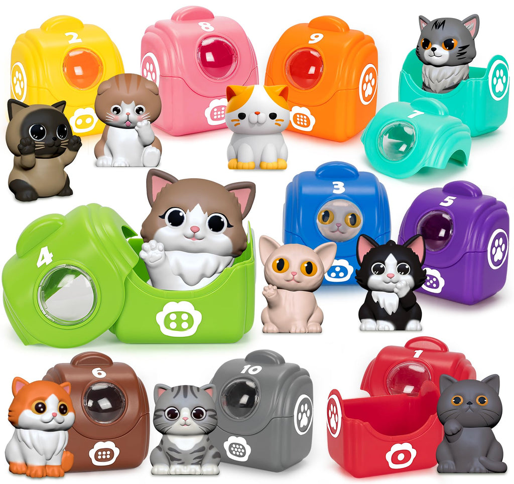 Learning Toys for Toddlers 1 2 3 Year Old Toddlers, 20Pcs Kitten Finger Puppets for Kids, Montessori Counting, Matching & Sorting Toy, Christmas Birthday Gifts for Baby Boys Girls Age 12-18 Months