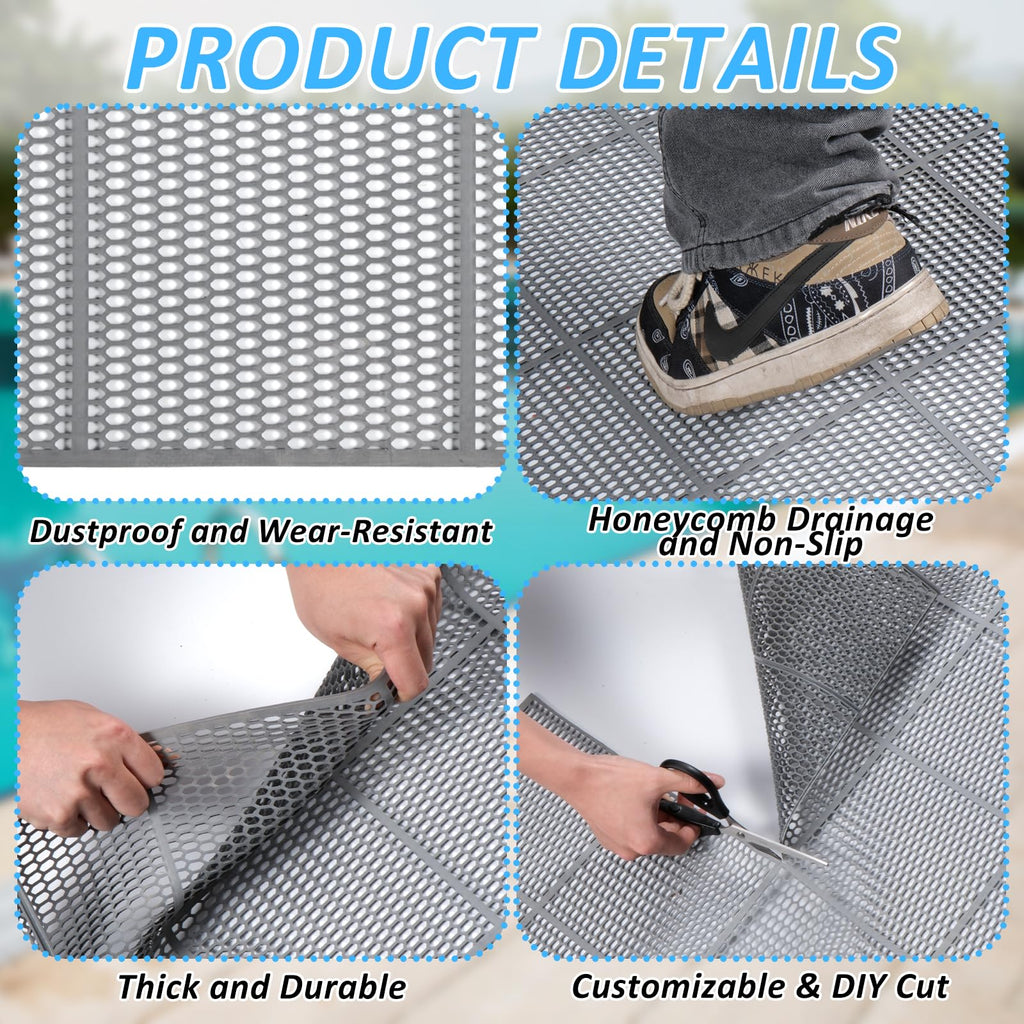 3 x 20FT Drainage Pool Flooring Mats Non Slip Swimming Pool Mat PVC Splash Matting Mesh Hollow Doormat Roll for Outdoor Indoor Garage Restaurant Sauna SPA Heavy Duty Commercial Anti Slip Floor Mats