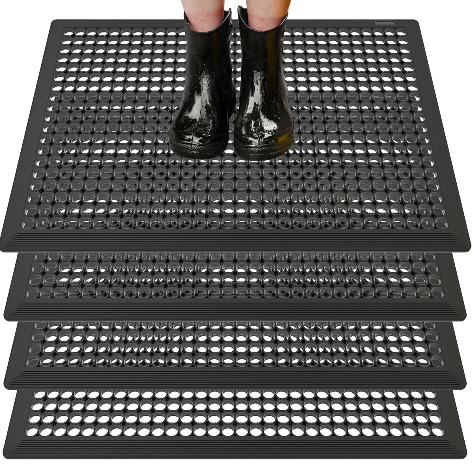 BESEA 4 Pack 24 x 36 Inch Rubber Floor Mats, Non-Slip Drainage Mats