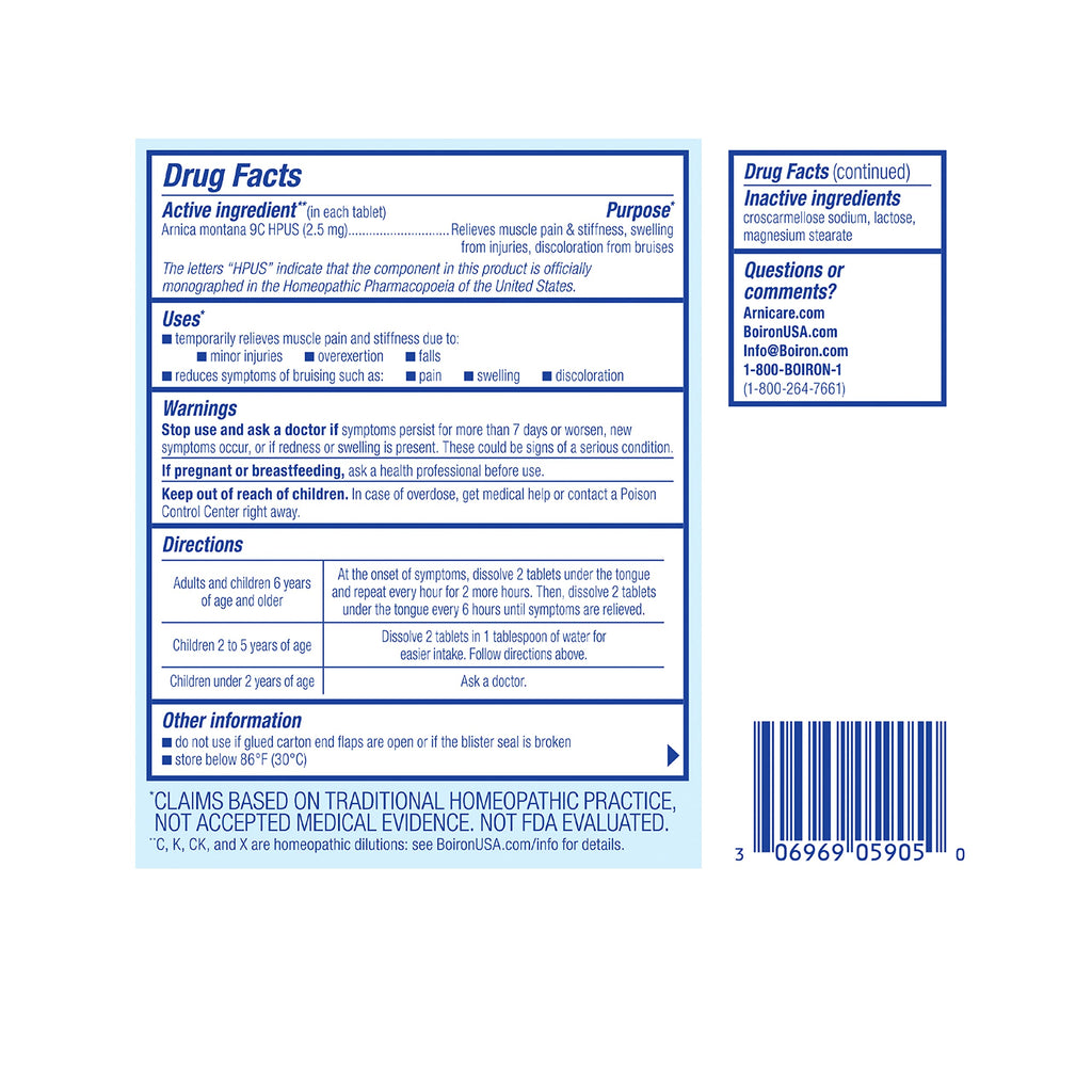 Boiron Arnicare Tablets for Pain Relief from Muscle Pain, Joint Soreness, Swelling from Injury or Bruises - 120 Count