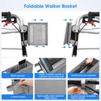 Dotday Upgraded Walker Basket with Cup Holder, Foldable Walker Bag with Large Capacity & Never Tipping Over, Not Fit for Rollator - Grey