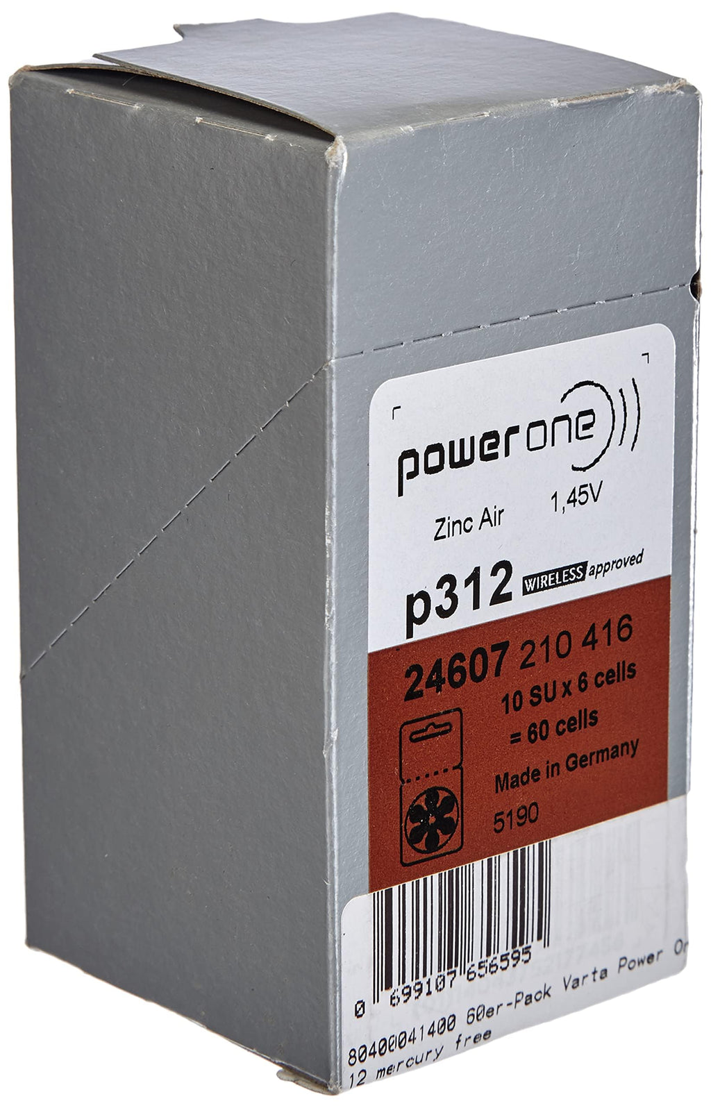 Power One Zinc p312 hearing aid battery,60 pcs pack