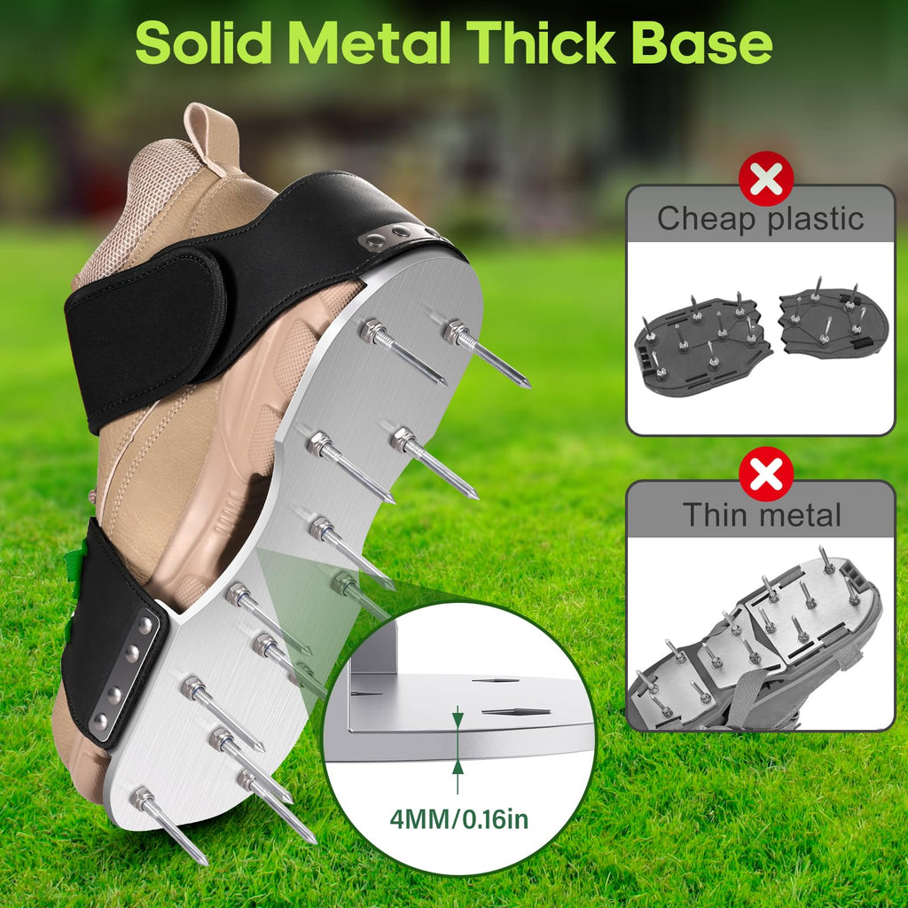 Leweio Aerator Shoes, Lawn Aerator Shoes for Grass with 3MM Metal Bottom, Aeration Shoes for Lawn with Adaptable Straps, Pre-Assembled Aerating Shoes for Lawn with Bend-Resistant Spikes, Green