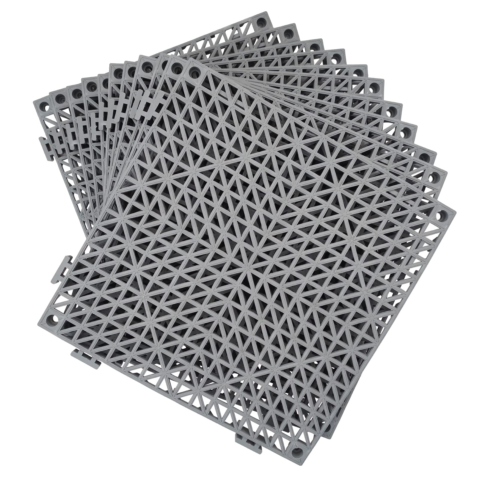 Jaderlu 12 Pack Modular Interlocking Cushion 11.6" x 11.6" Rubber Mat Floor Tile Mats Drain Pool Patio Balcony Yard Pet Area Washer Pad(Gray)