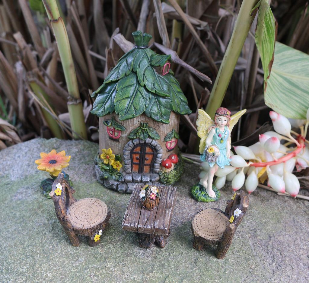 BangBangDa Miniature Fairy Garden Accessories Outdoor - Garden Small Fairies Figurines Kit Fairy House Table Chair Set Birthday Gardening Gifts for Girl Boy Mother Girlfriend