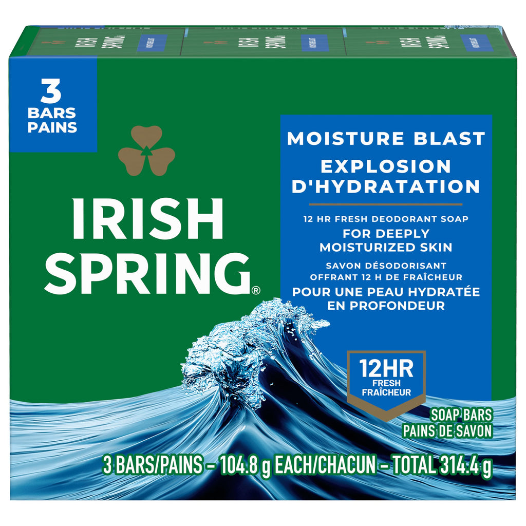 Irish Spring Bar Soap for Men, Moisture Blast, 3.7 Oz, 24 Pack