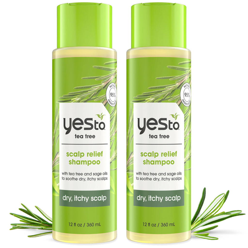 Yes To Tea Tree Scalp Relief Shampoo, pH Balancing Formula To Calm Dry Itchy Scalp While Moisturizing & Nourishing Hair, With Tea Tree & Sage Oil, Natural, Vegan & Cruelty Free, 12 Fl Oz 2PK