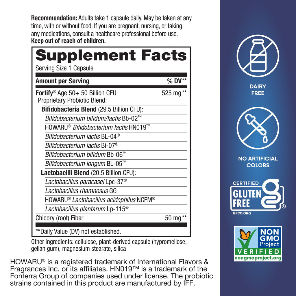 Nature’s Way Fortify Extra Strength(1) Probiotic Adults 50+, 50 Billion Live Cultures, Prebiotics, Probiotics for Digestive Health*, Immune Support*, Colon Health*, 30 Capsules