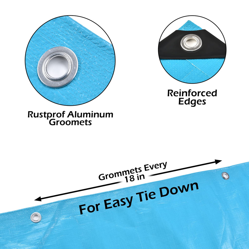 Tarps Heavy Duty Waterproof 10x12-12 mil Thick Camping Tent - Blue Tarp 10x12 UV Resistant, Rip & Tear Proof with Metal Grommets – Multipurpose Use for Camping, Tent, Boat, RV, Car, & Pool Cover