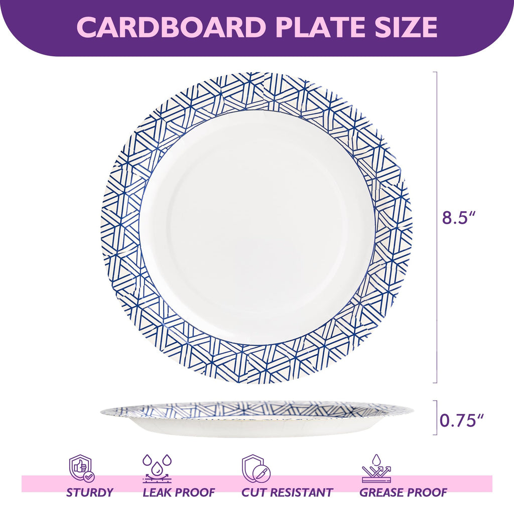 PACKINNO Disposable Paper Plates 8.5 Inch 300 Count, Soak Proof and Cut Resistant Heavy Duty Paper Plates Bulk for Parties, Picnics, Camping, and Everyday Meals
