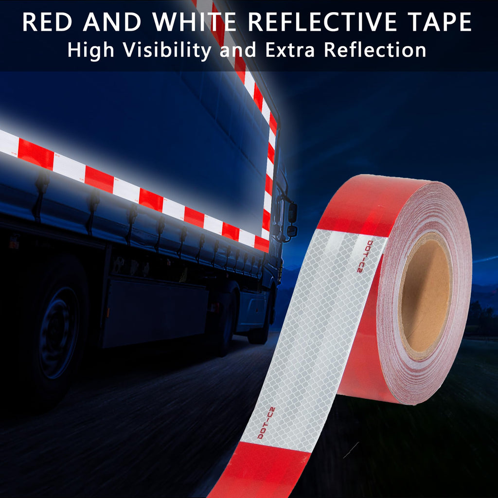 SWRT DOT-C2 Reflective Tape 2 Inch x 30 Feet Red White Reflective Tape Outdoor Waterproof Conspicuity Strong Adhesive Reflector Tape Warning Safety Tape for Vehicles Trailers Boats Signs
