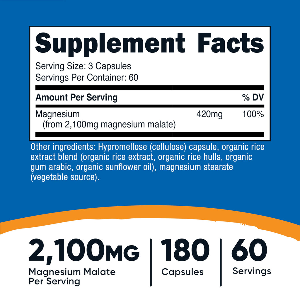 Nutricost Magnesium Malate 2,100mg, 180 Capsules - Vegetarian, Non-GMO, Gluten Free (Pack of 2)