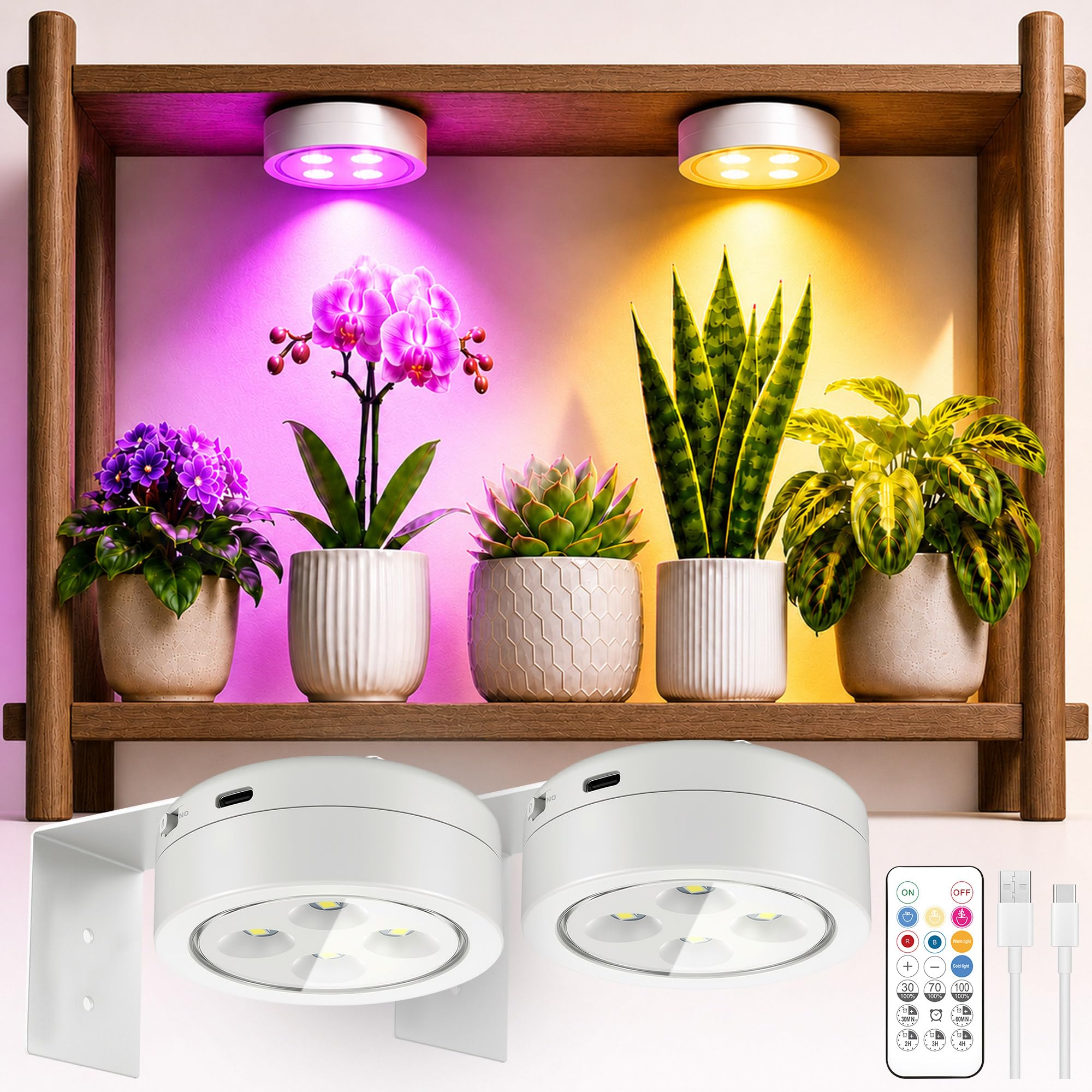 Rechargeable Battery Grow Light, Full Spectrum Indoor Cordless Plant Light