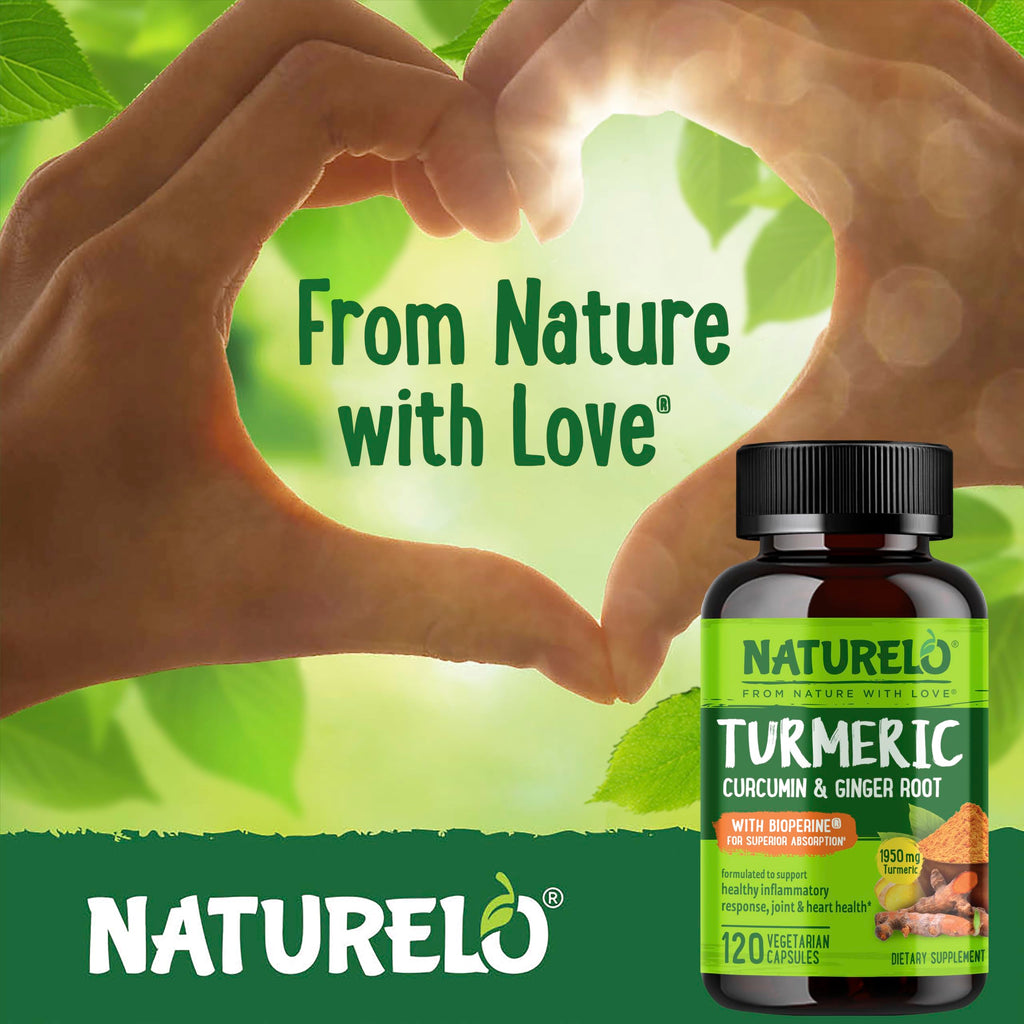 NATURELO Turmeric Curcumin - BioPerine for Better Absorption - Black Pepper, Ginger Root, Curcuminoids - Plant-Based Joint Discomfort Support - 120 Vegan Capsules (Pack of 2)