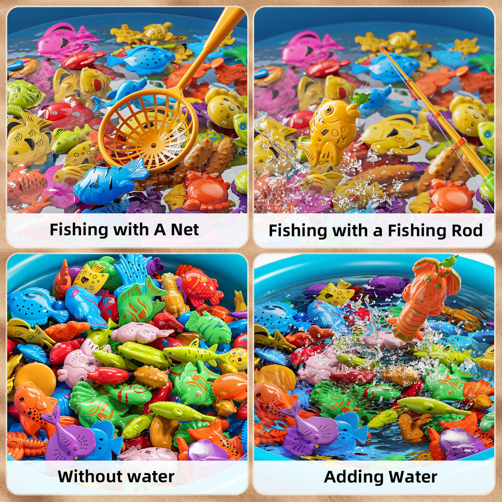 NIPLOOOW Pool Fishing Toys Games, Water Table Bathtub Toy with Inflatable Pool Pole Rod Net Plastic Floating Fish, Birthday Gifts for Kids Age 3 4 5 6 Year Old,Kids Outdoor Toys