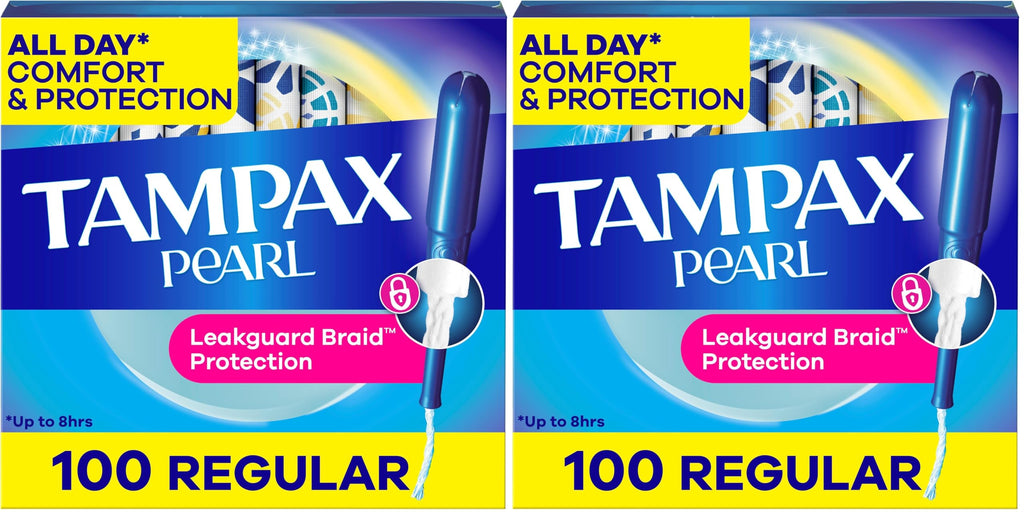 Tampax Pearl Tampons Regular Absorbency,with Leakguard Braid,Unscented, 4 Boxes - 50 Each (Packaging May Vary),(Pack of 200)