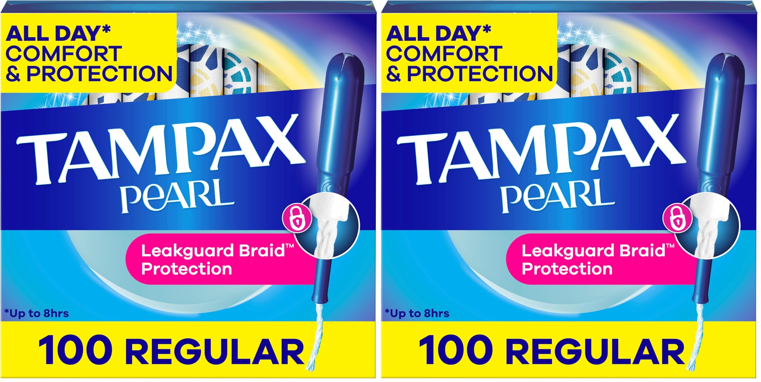 Tampax Pearl Tampons Regular Absorbency,with Leakguard Braid,Unscented, 4 Boxes - 50 Each (Packaging May Vary),(Pack of 200)