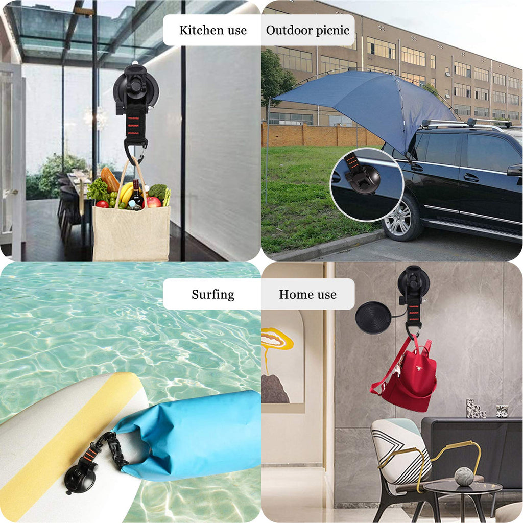 CONBOLA Suction Cups Hooks with 48-inch Adjustable Bungee Cords Set,Adjustable from 7" to 48",Car Camping Essentials Heavy Duty Tie Down Strong Power for RV Boat Window Glass Camping Trap.