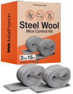 MaPorch Steel Wool Mice Control Kit - 15ft - Mouse Hole Filler - Grade 4 Coarse Steel Wool for Mice, Rat and Rodent Control (2 Rolls)