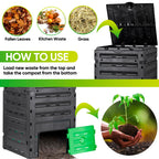SUPER DEAL 120 Gallon Compost Bin, 450L Outdoor Garden Waste Composter with Flip-top Lid and Bottom Door, Large Capacity BPA Free Material for Fast Creation of Fertile Soil, Easy to Assemble, Black