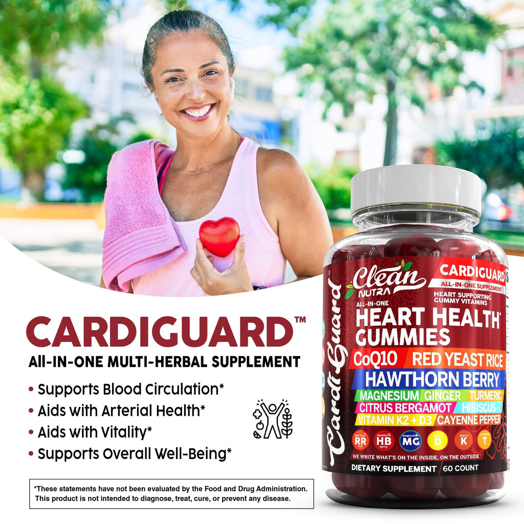 Clean Nutraceuticals Coq10 Gummies | Red Yeast Rice Hawthorn Berry Ginger Turmeric Citrus Bergamot Hibiscus Vitamin K2+D3 Magnesium Glycinate Cayenne Pepper Fenugreek Orange Flavor CardiGuard