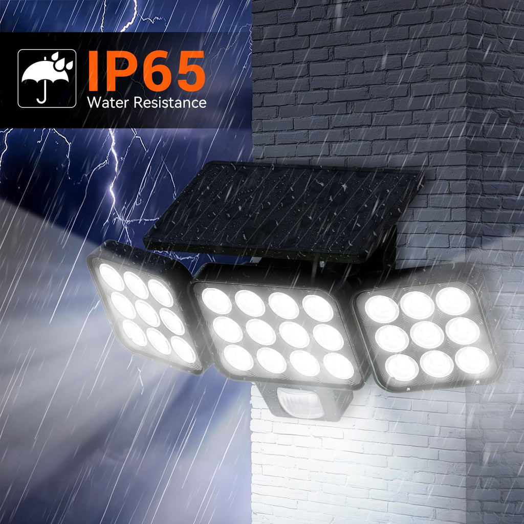 WdtPro Solar Lights Outdoor Waterproof 1 Pack, 3500LM Super Bright Motion Sensor Solar Powered LED Flood Lights, Upgrade Glass Panel, Solar Security Light Spotlights for Outside Yard