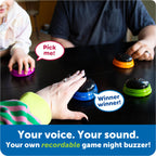 Learning Resources Recordable Answer Buzzers - Set of 4, Ages 3+ | Pre-K Personalized Sound Buzzers, Recordable Buttons, Game Show Buzzers, Perfect for Family Game and Trivia Nights