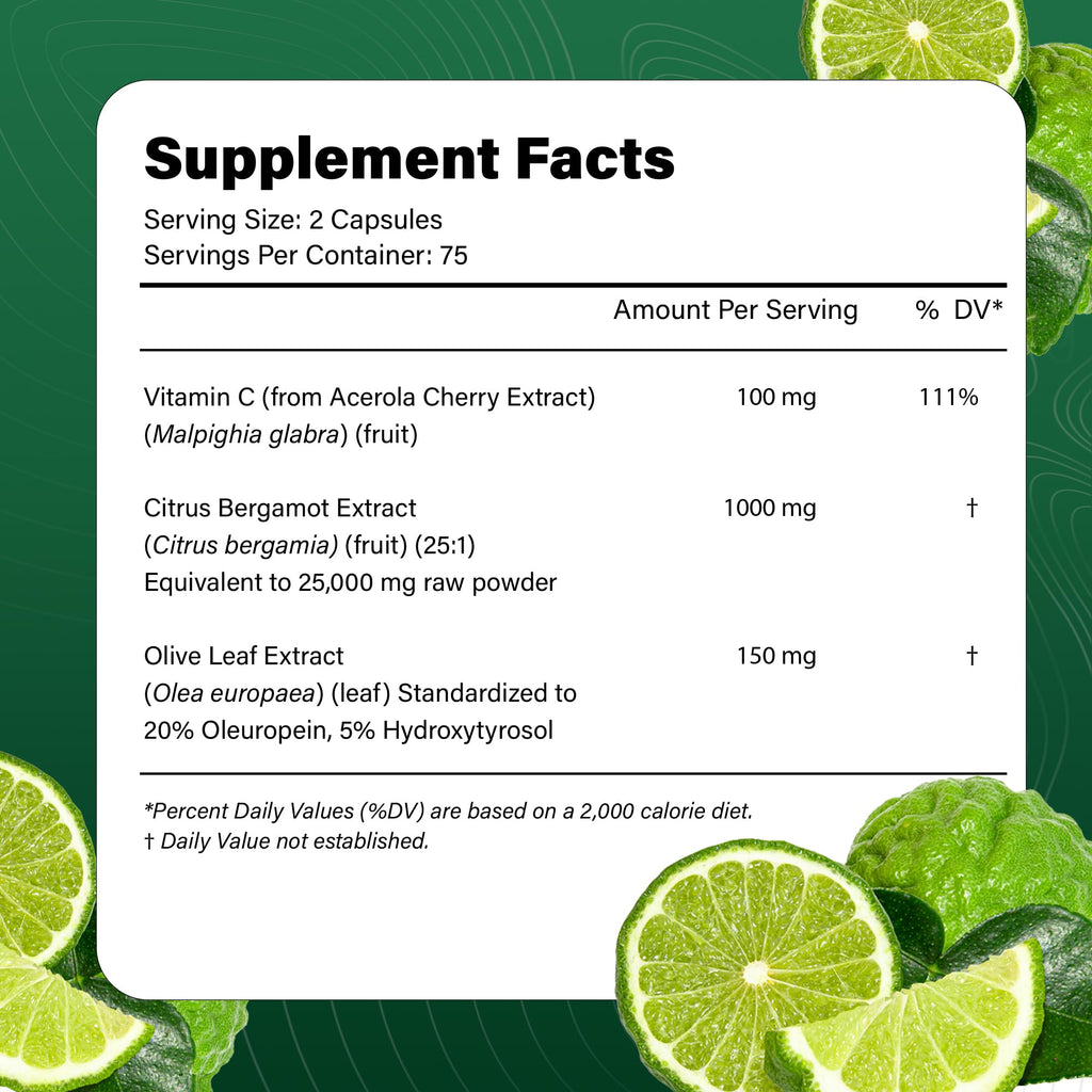 25x Concentrated Citrus Bergamot Extract Capsules, 150 Veggie Capsules, Citrus Bergamot 1000mg Capsules, Non-GMO, Gluten-Free, All Natural, Vegetarian Capsules