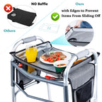 BAGSFY Walker Tray with Cup Holder & Side Pocket – Hard Top Walker Table for Seniors – Folding Walker Accessory for Meals, Reading, Drinks – Non-Slip Surface, Tool-Free Install, Universal Fit