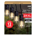 Feit Electric S14 LED Filament Light Bulbs, High Output, 2200K Warm White, 140 Lumens, String Light Replacement Bulbs, 15,000-Hour Lifespan, Clear Durable Housing, S14HO/822/FIL/12, 12 Pack