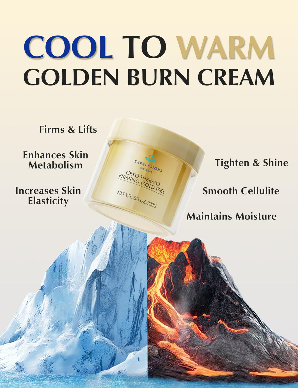 EXPRESSIONS WELLNESS Skin Tightening Cellulite Cream for Body: Golden Sweat Hot Cream for Loose Skin | B Flat Gel for Belly Thigh Butt & Arm Firming Toning Moisturizing Sculpting & Smoothing | 200G