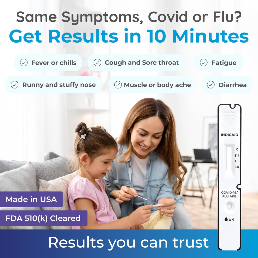 INDICAID COVID-19/Flu A&B 3-in-1 Antigen Test, FDA Authorized Covid Flu Home Test Combo Kit, Fast Results in 10 Minutes, Made in USA, 2 Tests with Soft Nasal Swab, - Easy to Use & Non-Discomfort - FSA/HSA Eligible