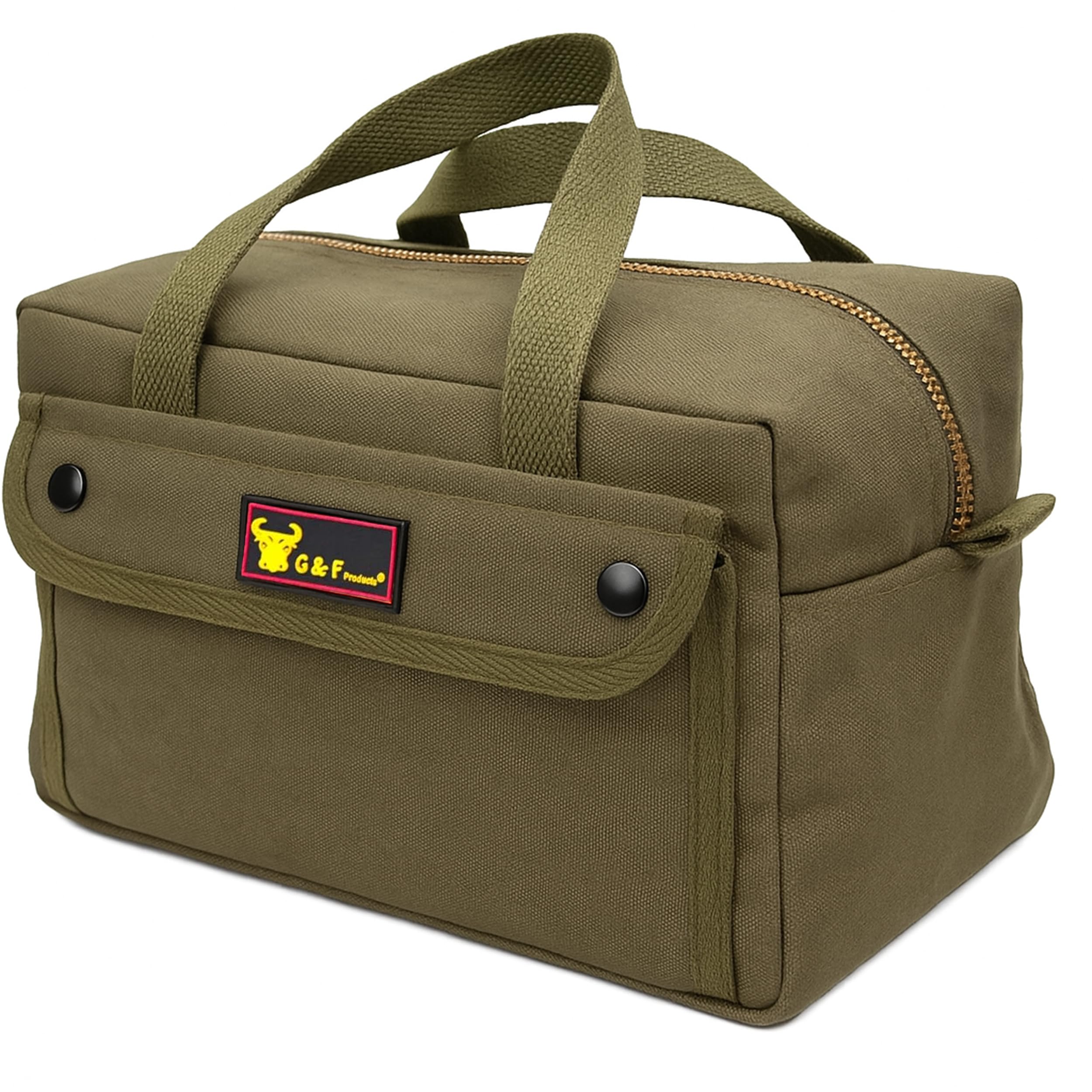 G & F PRODUCTS Waxed Canvas Military Duffle Bag, Water-Resistant, Adjustable Strap, Double Zipper, Heavy-Duty, Fully Lined, Tool Organizer, Durable Utility Bag for Contractors & Homeowners