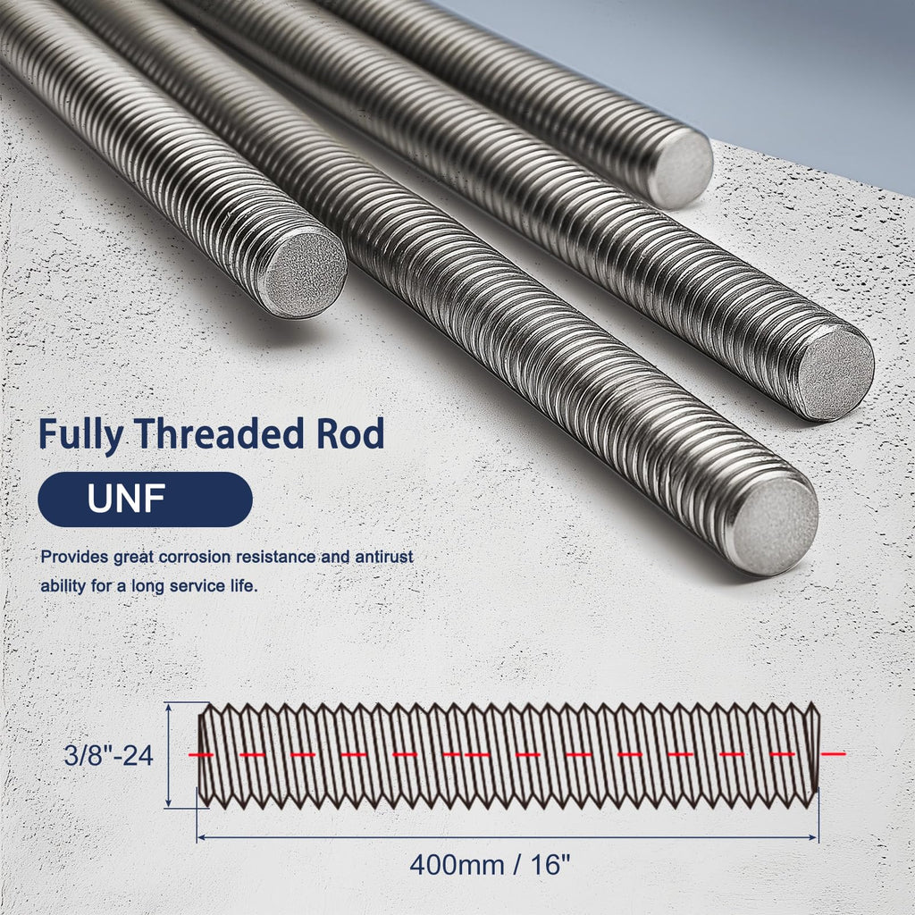 HiPicco 5/8"-18 Fully All Threaded Rod & Studs, 16" Length, 304 Stainless Steel Right Hand Fine Thread Screw for Furniture Anchor Bolts, Clamps, Hangers and U-Bolts