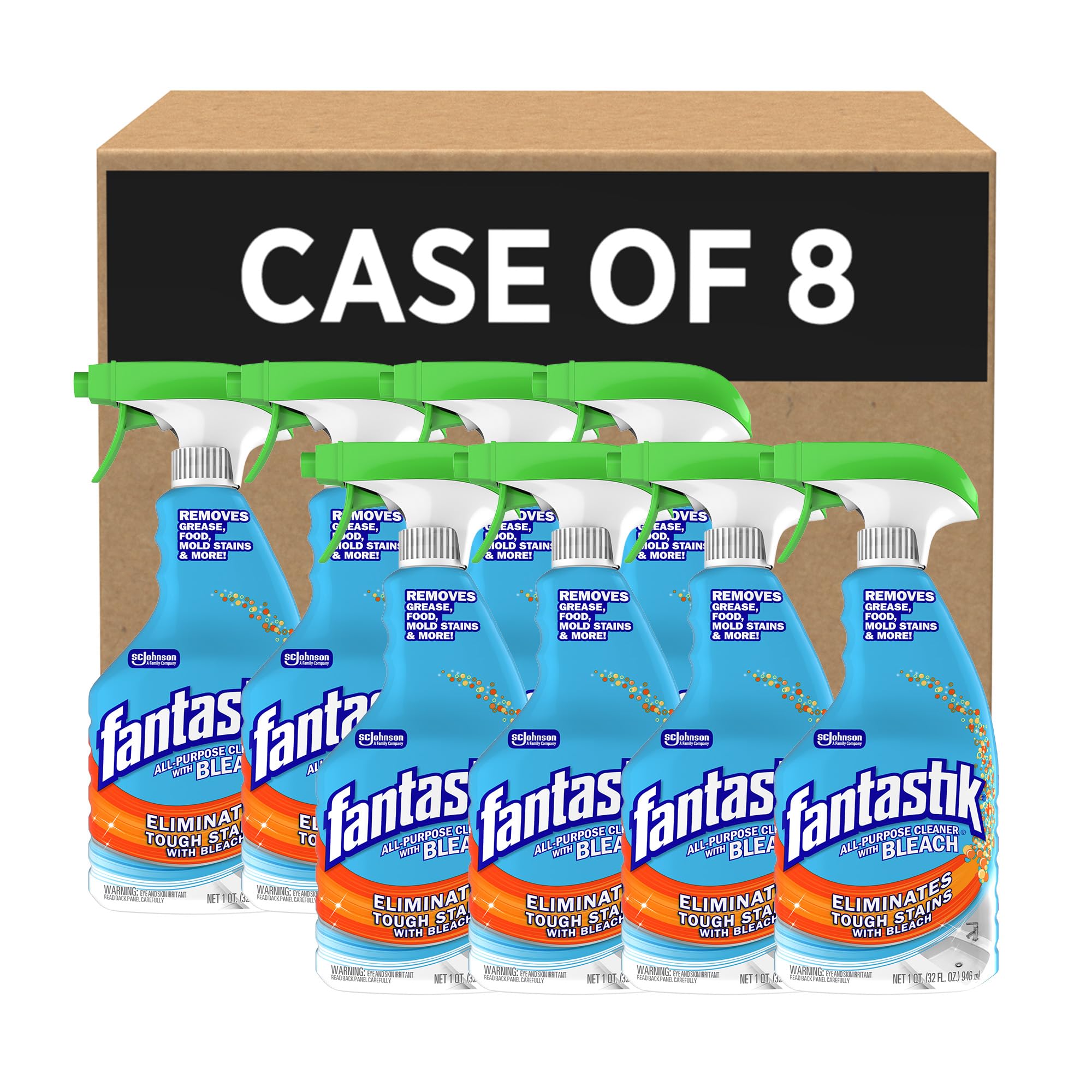 Fantastik 696716 All-Purpose Cleaner with Bleach, Fresh Clean, 32oz Trigger Bottle (Case of 8),(packaging may vary)