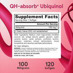 Jarrow Formulas QH-Absorb Ubiquinol 100mg - 120 Softgels - High Absorption & Active Antioxidant Form of Co-Q10 - Supports Mitochondrial Energy Production & Healthy Cardiovascular Function