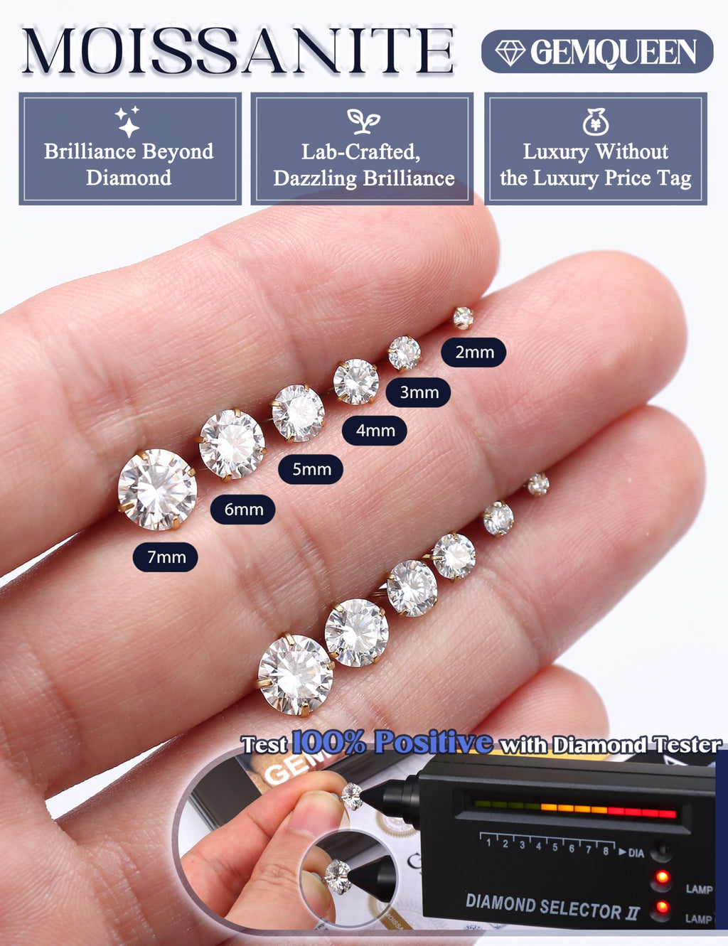 GEMQUEEN 6 Pairs Moissanite Earrings Hypoallergenic Studs Set for Women Men