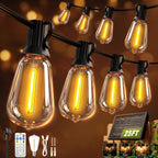 Skoiuc Solar String Lights Outdoor Waterproof with Remote & Timer, LED Shatterproof ST38 Bulbs, USB & Solar Powered Patio Lights for Backyard, Porch, Garden, Wedding, Christmas Decor (25FT)