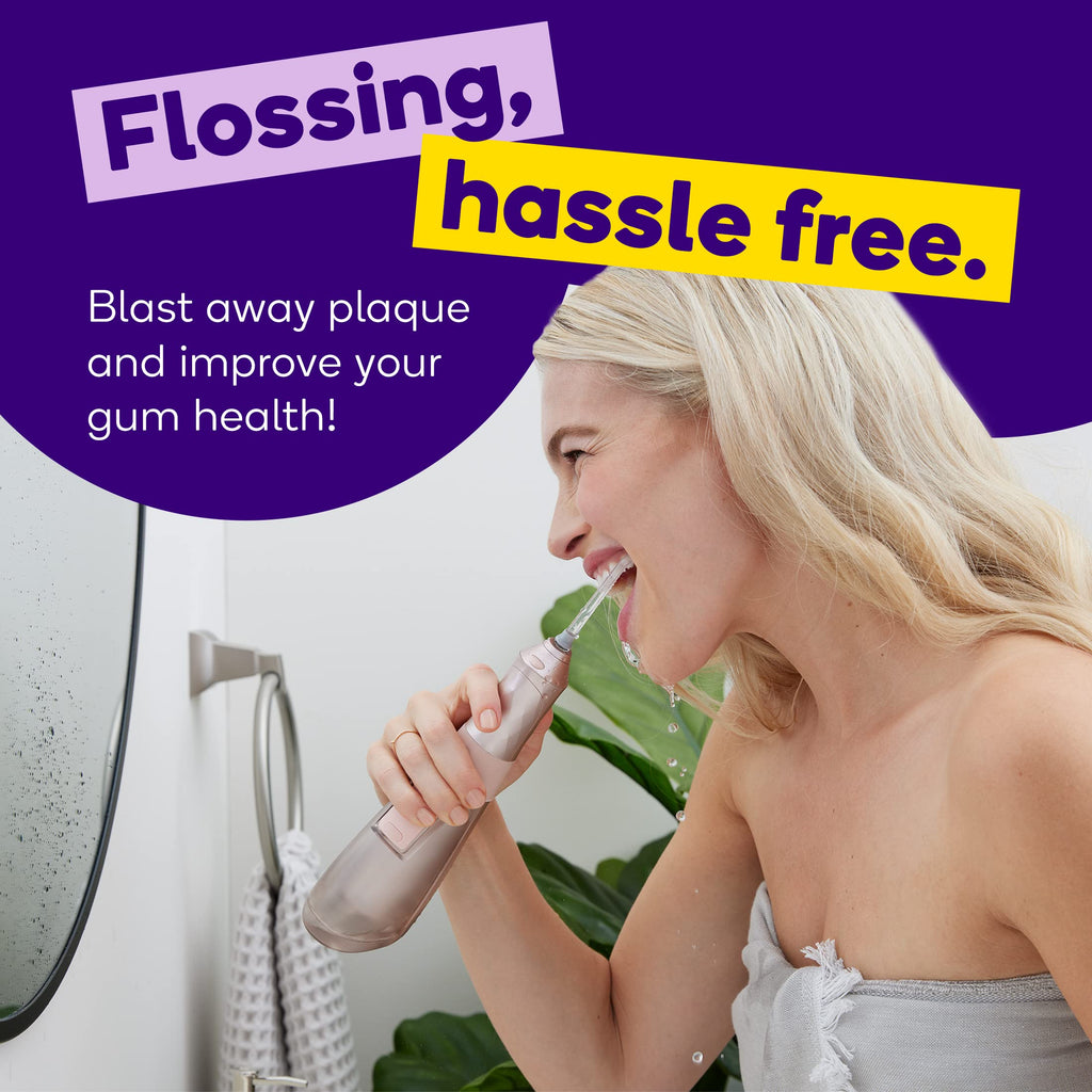 Burst Electric Water Flosser for Teeth Cleaning (3 Modes/Rose Gold) | Cordless | Plaque Removal Between Braces & Dental Work | Portable Floss | Refillable 110mL Tank
