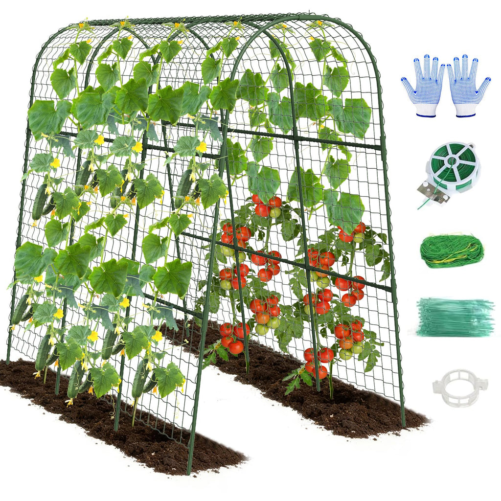 Cucumber Trellis, Metal Garden Arch Trellis for Raised Bed, 48 x 48inch U-Shape Garden Trellis for Climbing Plants Outdoor, Vegetables Fruit Plant Support with Netting, Gardening Supplies (Green)