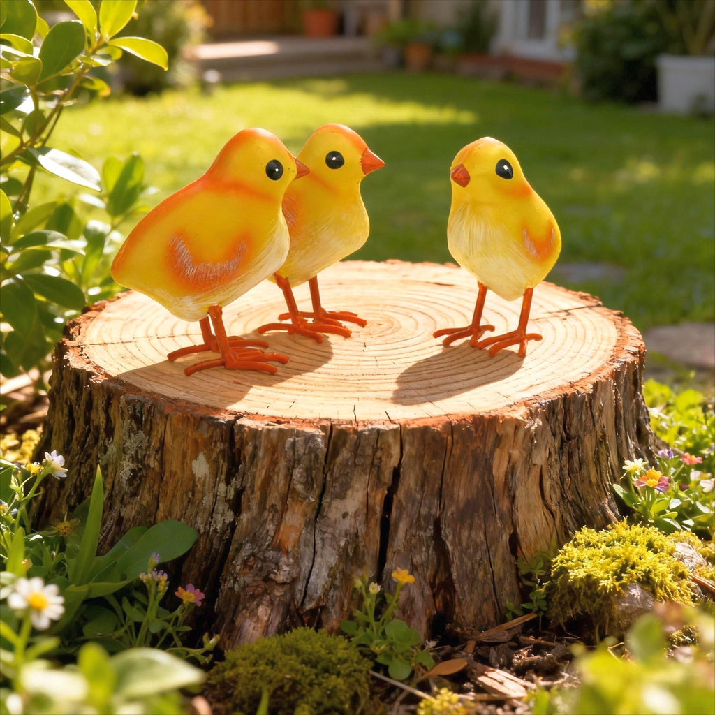 Metal Chicken Statue Garden Decor Life-size Baby Rooster Yard Gift Set of 3