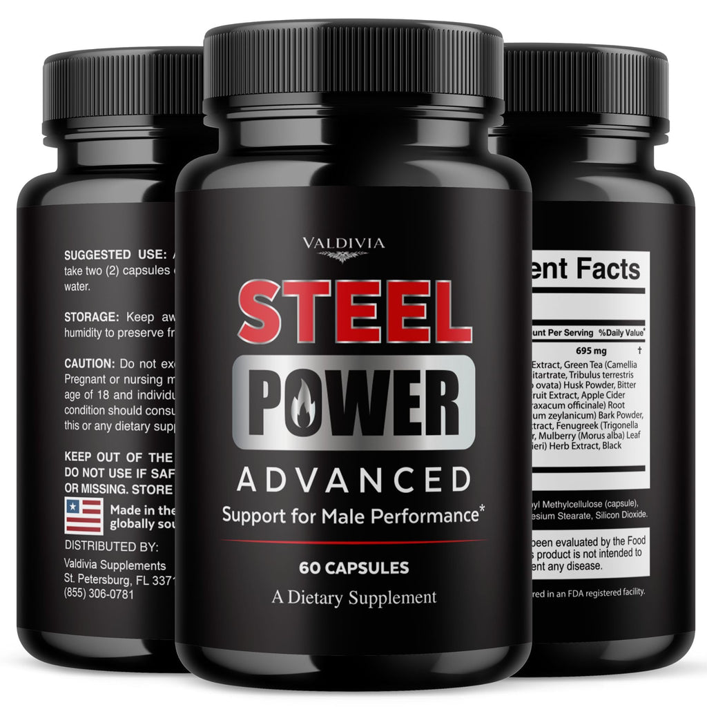Valdivia SteelPower Capsules - Official Steel Power Supplement, Premium Formula, Natural Vitamins for Health & Wellness - 60 Capsules for 1 Month