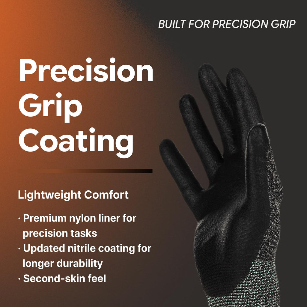 DEX FIT Premium Nylon Nitrile Work Gloves FN320, 3 Pairs, 3D-Comfort Stretchy Fit, Firm Grip, Thin & Lightweight, Durable, Breathable & Cool, Machine Washable; Forest Green 8 (M)