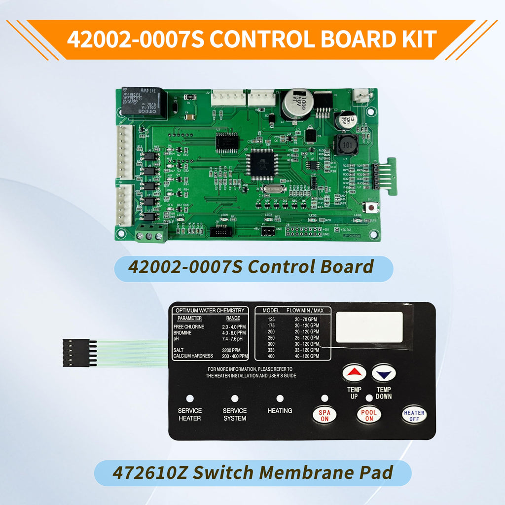 Kartio 42002-0007S Control Board Kit Replacement for Pentair MasterTemp 200/250/300/400 and Sta-Rite Max-E-Therm SR200/SR333/SR400, with 472610Z Switch Membrane Pad