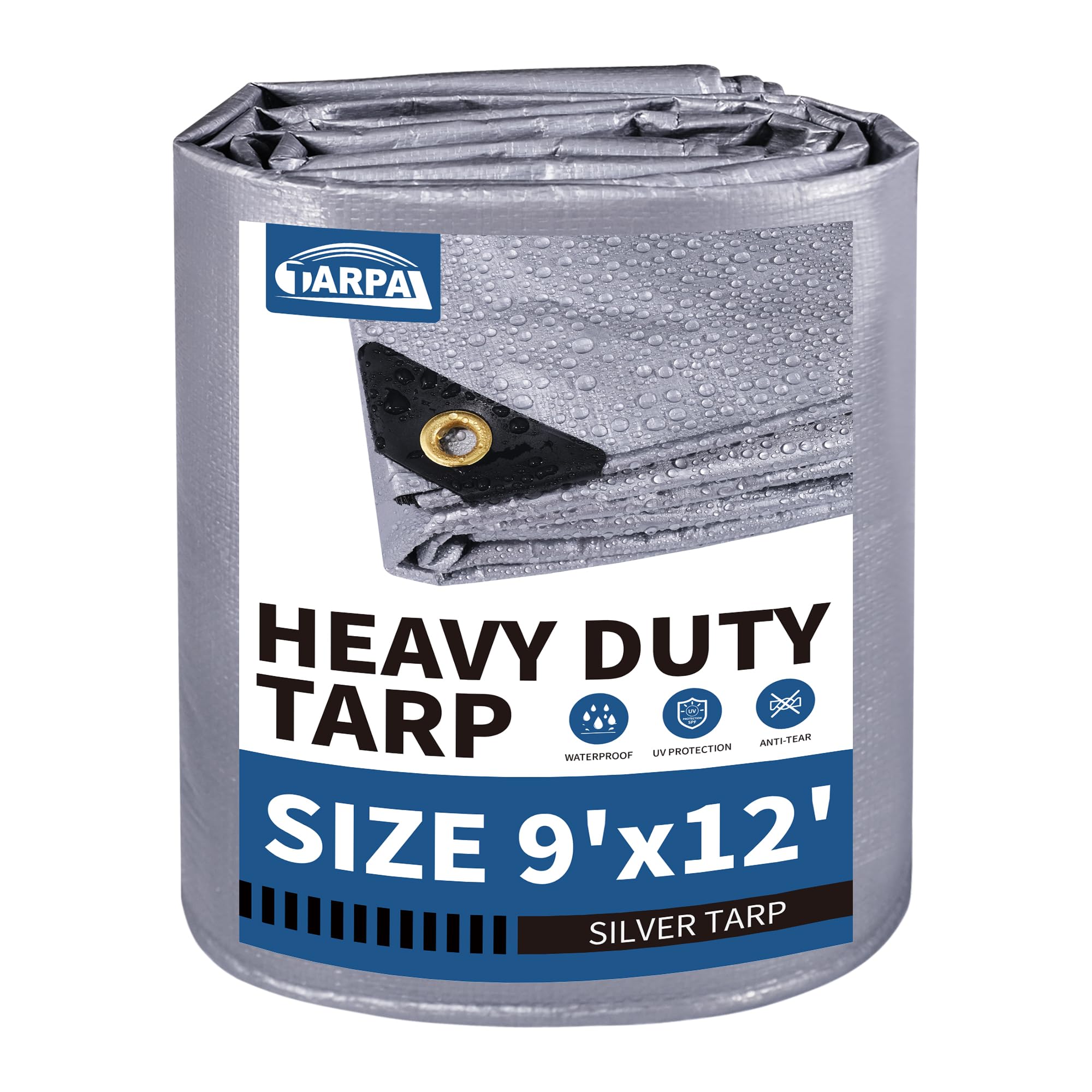 TARPAL 9x12 tarp,Heavy Duty Tarp 14mil Silver Reflective Tarps Waterproof with Grommets and Reinforced Edges UV Protection,Tear Resistant for Firewood,RV,Boat,Roof,Car,Camping