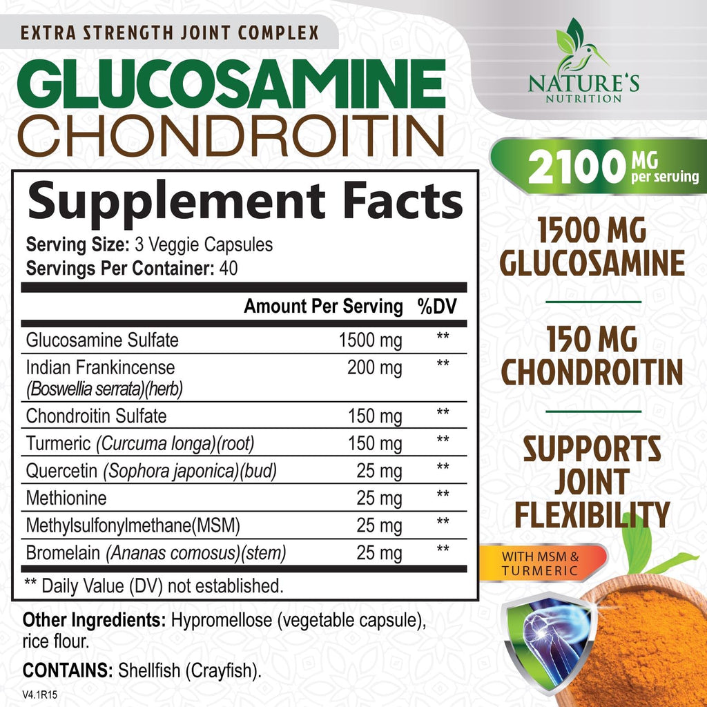 Glucosamine Chondroitin MSM - 3x Strength Joint Support Supplement for Joint Mobility & Comfort For Men and Women, Glucosamine Supplements Complex with Turmeric & Boswellia - 120 Capsules