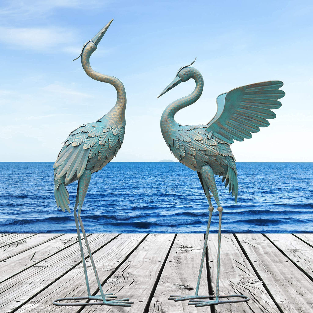Oritty 33-37 Inch Metal Crane Garden Statue Décor for Yard Patio Lawn Pool