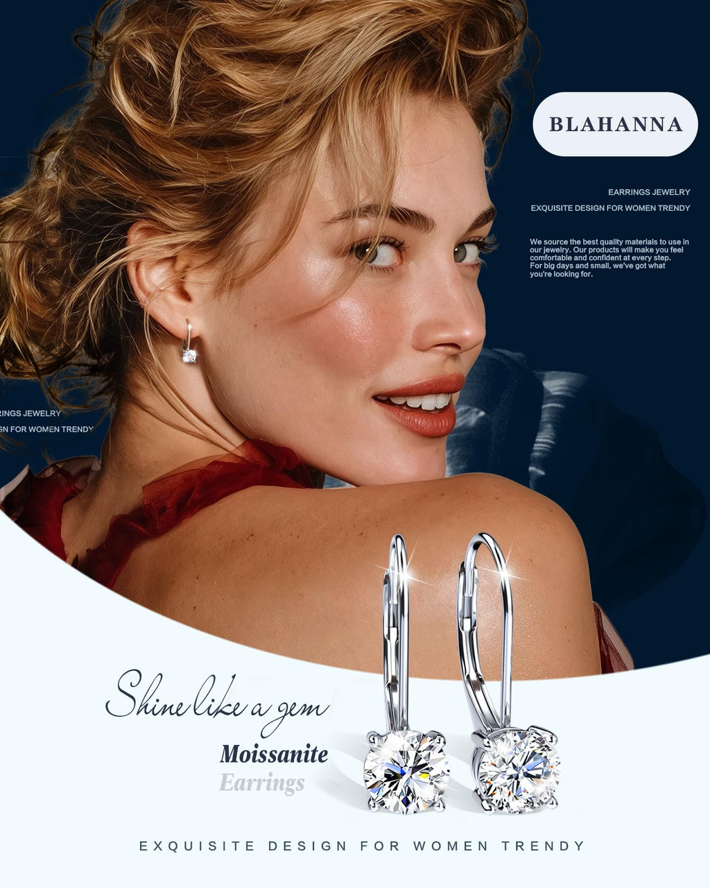 Moissanite Earrings, D Color Sterling Silver Dangle Drop Earrings for Women
