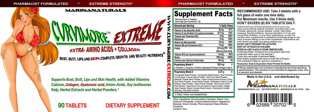 CURVIMORE Extreme The Most Advanced and Loaded Breast Enlargement, Butt Enhancement, Lip Plumping and Skin Tightening 5 in 1 Extreme Strength Pills -Natural Bust and Butt Enhancement Pills-90 Tablets